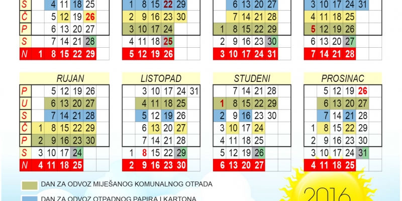 KALENDAR odvoza otpada u 2016. godini uz UPUTE za postupanje