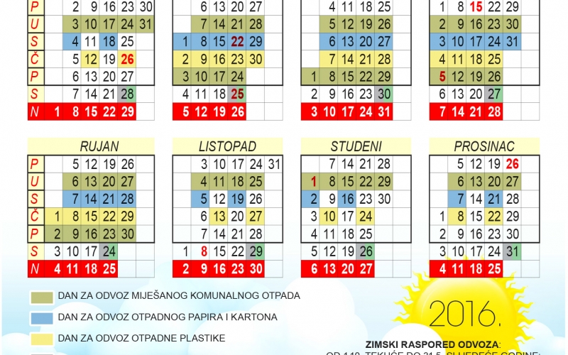KALENDAR odvoza otpada u 2016. godini uz UPUTE za postupanje