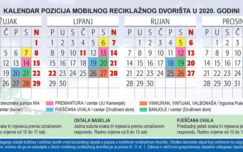 KALENDAR pozicija mobilnog reciklažnog dvorišta u 2020. godini