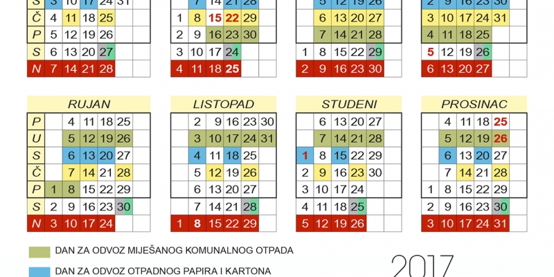 KALENDAR odvoza otpada u 2017. godini uz UPUTE za postupanje