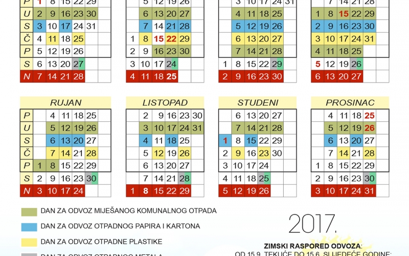 KALENDAR odvoza otpada u 2017. godini uz UPUTE za postupanje